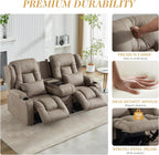 Loveseat Recliner Sofa,RV Wall Hugger Recliners for Small Spaces,Reclining Loveseat Sofa Recliner with Cup Holders/Lumbar Pillows,RV Furniture (Khaki, Loveseat with Flip-up Console)