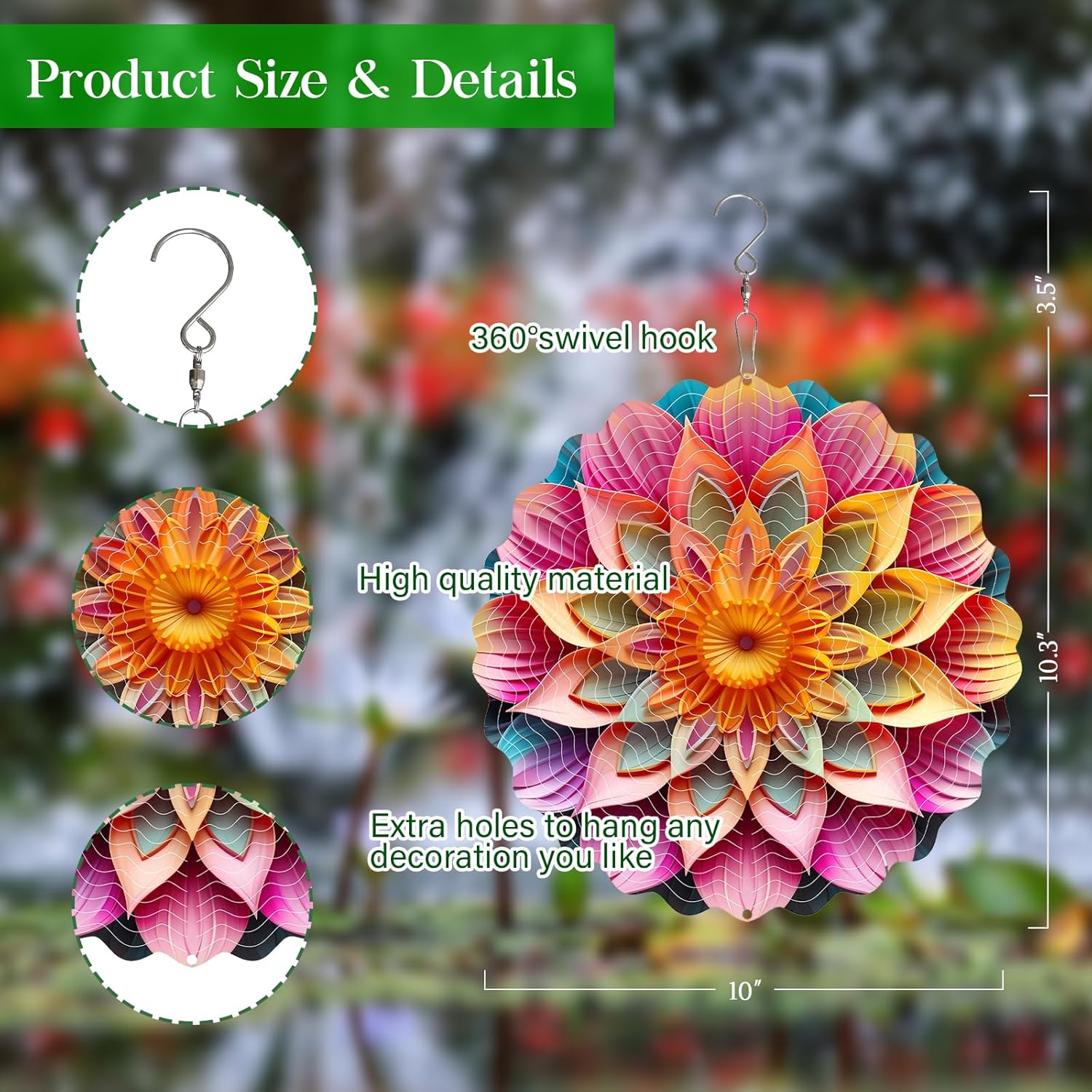 Stainless Steel Wind Spinner Indoor Outdoor Garden Decoration Crafts Ornaments 10 inch 3D Frosted Wind Spinner Mandala Worth Gift Wind Sculptures