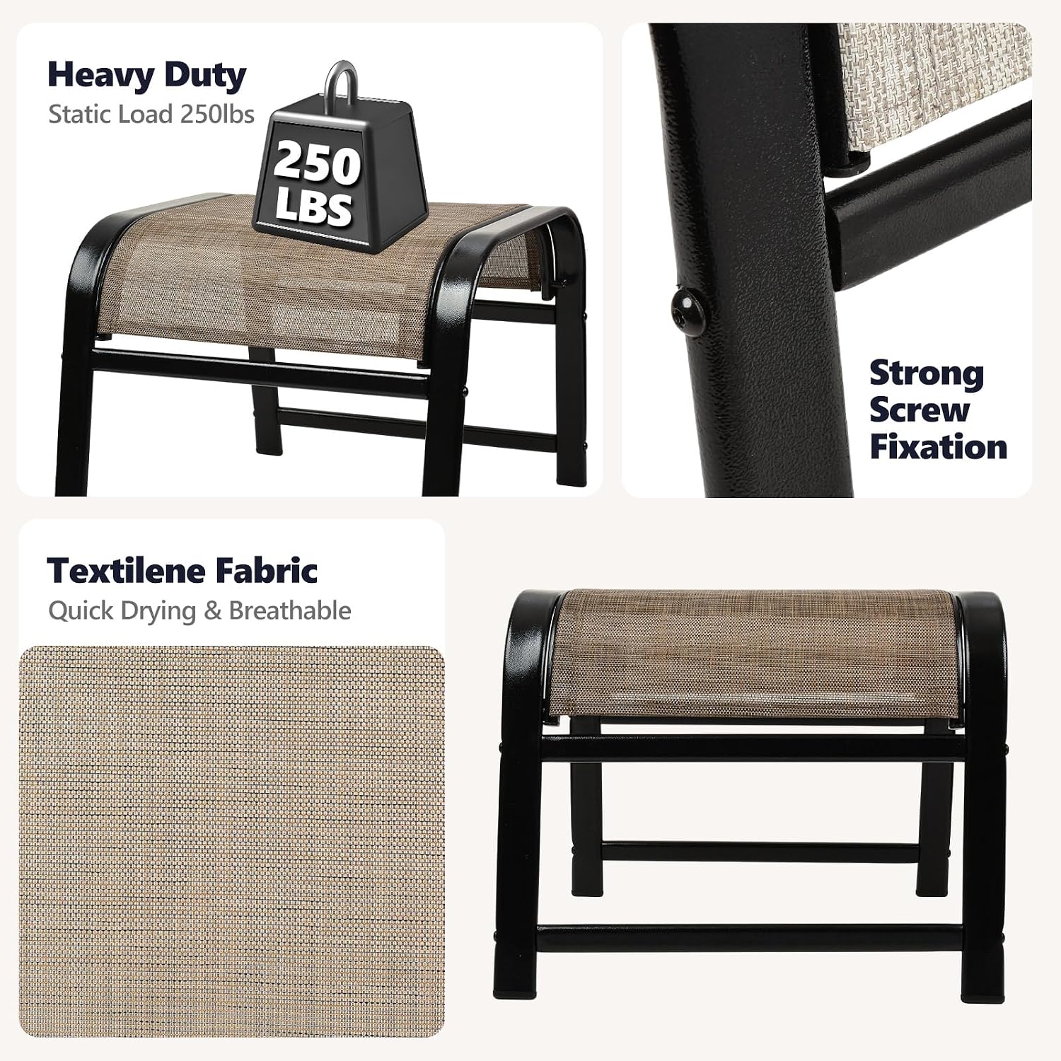 Outdoor Ottoman Patio Footstool 2 Set Modern Breathable Metal Frame Foot Rest Brown
