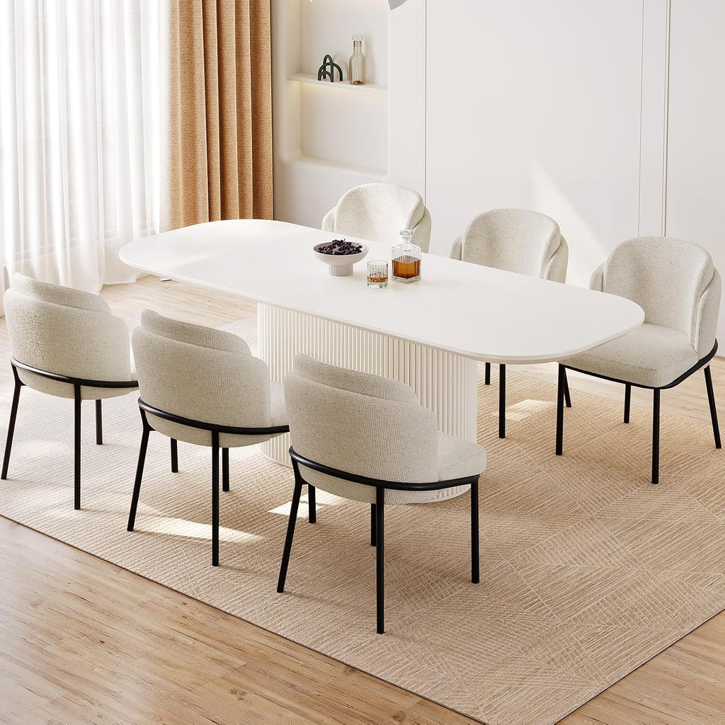 86" Oval Dining Table with 6 Chairs, Modern Kitchen Table Set, Luxury Rectangular Dinner Table, Dining Table for Kitchen, Living Room, Breakfast Nook