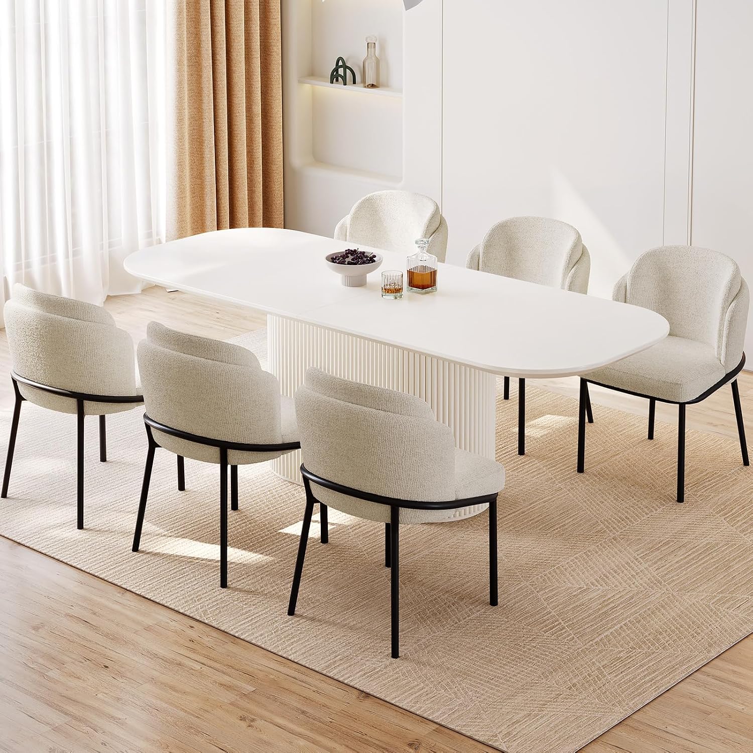86" Oval Dining Table with 6 Chairs, Modern Kitchen Table Set, Luxury Rectangular Dinner Table, Dining Table for Kitchen, Living Room, Breakfast Nook