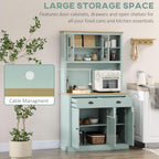 HOMCOM Kitchen Pantry Storage Cabinet with Microwave Stand, 71" Modern Kitchen Hutch with Open Countertop, Glass Doors, Storage Drawers and Adjustable Shelves for Dining Room, Coffee Bar, Light Green