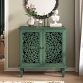 Sideboard Buffet Cabinet with Storage, Accent Cabinet with 2 Carved Doors and Adjustable Shelf, Farmhosue Console Table with Solid Wood Legs, Symmetrical Floral Design, Antique Green