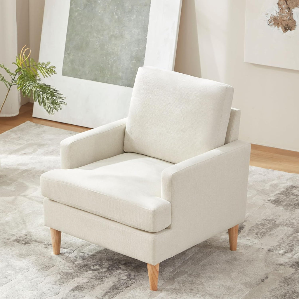 VKNOW Mid-Century Accent Chairs Set of 2, No Tools Assembly Required, Modern Upholstered Polyester Armchairs for Living Room & Bedroom, Comfortable Reading Chairs with Wood Legs, Beige