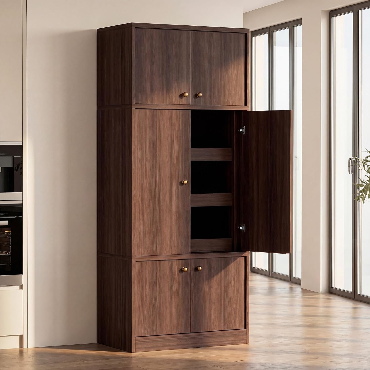 71 Inch Tall Kitchen Pantry Cabinet, Freestanding Storage Cabinet with Doors and Adjustable Shelves, E1-Grade Wood for Kitchen Pantry Storage, Walnut