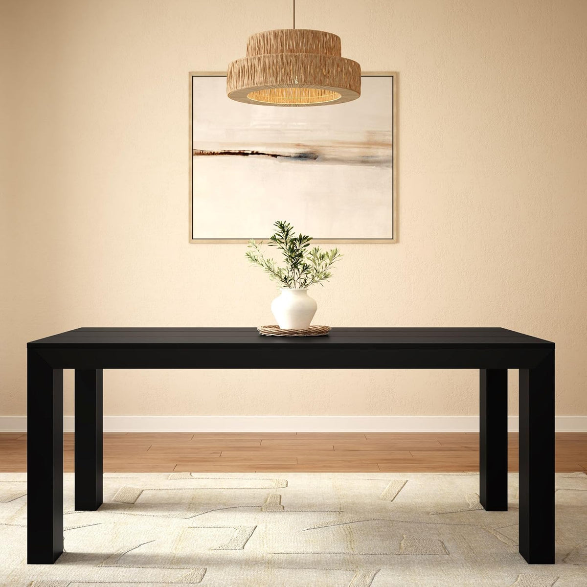 Plank+Beam 72" Modern Rectangular Dining Table, Solid Pine Wood Kitchen & Dining Room Table for 6, Black Finish