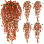 SJL Artificial Fake Fall Hanging Flowers Fake Plant Artificial Hanging Plants Flower Fall Eucalyptus Palnts Outdoor Faux Autumn Vines Decor Real Touch for Patio Living Room Thanksgiving (Salmon)