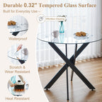 AF ARTISAN FURNITURE 36” Round Glass Dining Table for 4, Clear Tempered Glass Kitchen Table with Black Metal X Legs, Small Round Dining Table for Apartment, Dining Room & Bistro