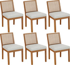 Andeworld Farmhouse Natural Rattan Dining Chairs Set of 6, Upholstered Mid Century Modern Kitchen Dining Room Side Chairs, Armless Faux Leather Kitchen Chairs with Wood Frame, Beige