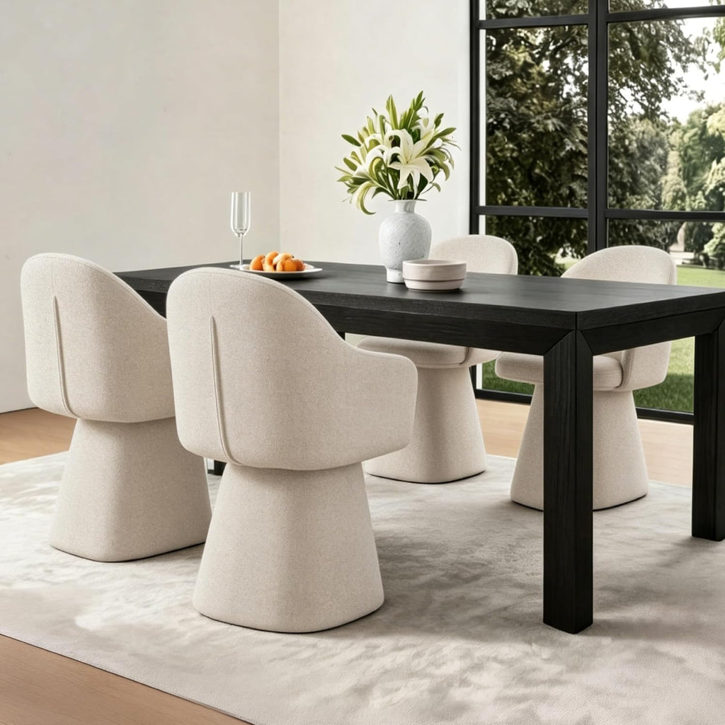 KISLOT Swivel Dining Chairs Set of 4, Upholstered Modern Barrel Dining Chairs with 360° Swivel Base, Chenille Velvet Fabric Accent Kitchen Chairs with Arms, Padded Dining Room Chairs, Sand