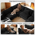 ELUCHANG 114" Oversized V-Shaped Cloud Couch Modular Sectional Sofa with Throw Pillows, 6-Seats w/Corner Comfy Double Layer Upholstered Deep Sofa for Living Room, DIY Combination, Chenille Black
