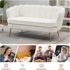 59" Small Loveseat Sofa 2-Seater, Modern Chenille Couch with Gold Metal Legs & Floral Backrest, Compact Apartment Sofa for Living Room, Bedroom, Office, Dorm (Boucle, Ivory)