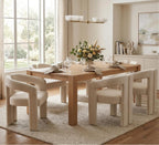 Hyfirm Upholstered Linen Barrel Dining Chairs Set of 6, Modern Accent Kitchen Chairs with Arms Comfy Side Chairs with Arms for Dining Room Bedroom Vanity Reception, Beige