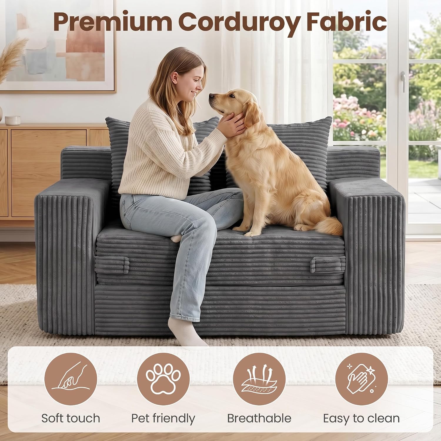 JUIKURY Floor Mini Couch 53 Inch, 3-in-1 Gray Couches Covertible Sofa Bed with 4 Pillows, Small Couches for Living Room, Bedroom, Small Space