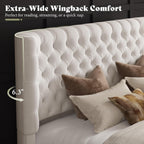 AMERLIFE Upholstered Queen Bed Frame with Wingback Headboard, Cream Velvet