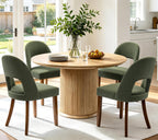 Wooden Dining Chairs Set of 4, Upholstered Kitchen Chairs with Walnut Wood Legs and Curved Linen Fabric Backrest, Modern Farmhouse Dining Room Chairs for Kitchen Dining Vanity, Green
