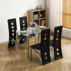 Karl home Glass Dining Table Set for 4, PVC Chairs,Silver Leg,Easy Assembly | Glass tabletop, 4 PVC chairs, space-saving, high back for long seating, for kitchen/breakfast/dining/living room