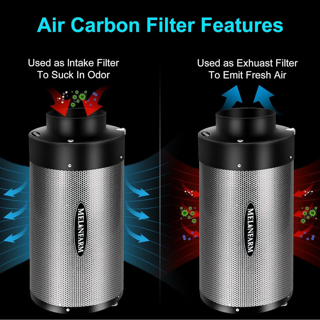 MELONFARM Air Filtration Kit 4", Built-in 14cm Fan Low Nois Carbon Filter with 12-Speed Controller, 8' Ducting, Cooling & Ventilation System for Grow Tents, Indoor Gardening, Hydroponics 4“x12.2