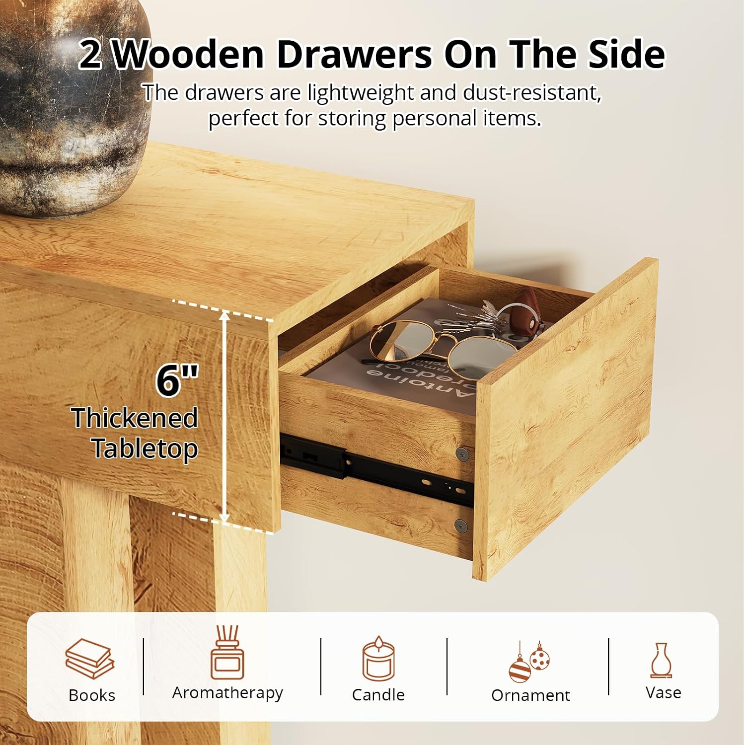 Airynee 63 Inches Long Console Table for Entryway with Drawers, Wooden Sofa Table Behind Couch, Industrial Entry Table for Living Room, Foyer, Hallway, Natural Oak
