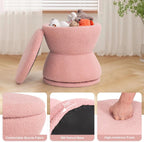 DHMAKER Round Storage Ottoman, Swivel Teddy Vanity Stool Chiar,Modern Sherpa Footstool, Makeup Chair Upholstered Footrest for Living Room, Bedroom, Entryway,Pink