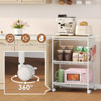 Microwave Kitchen Cart with 2 Lockable Wheels, White Kitchen Storage Cart with Push Handle, 3 Tier Rolling Cart with 210Lbs Capacity for Kitchen Island, Restaurant, Coffee Bar, Living Room, Office