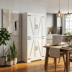 Homy Casa Farmhouse Kitchen Pantry Storage Cabinet, White Barn Door, 4-Door and 2 Shelves for Large Storage, 39 x 34 x 68.1 in，Standing Storage for Kitchen, Bathroom, Garage, Dinning Room Utility Room