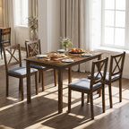 Giantex Dining Table Set for 4, Wood Kitchen Table with Upholstered Chairs | Farmhouse Space-Saving Dinette Set with X-Shaped Backrest for Small Space, Breakfast Nook, Dining Room
