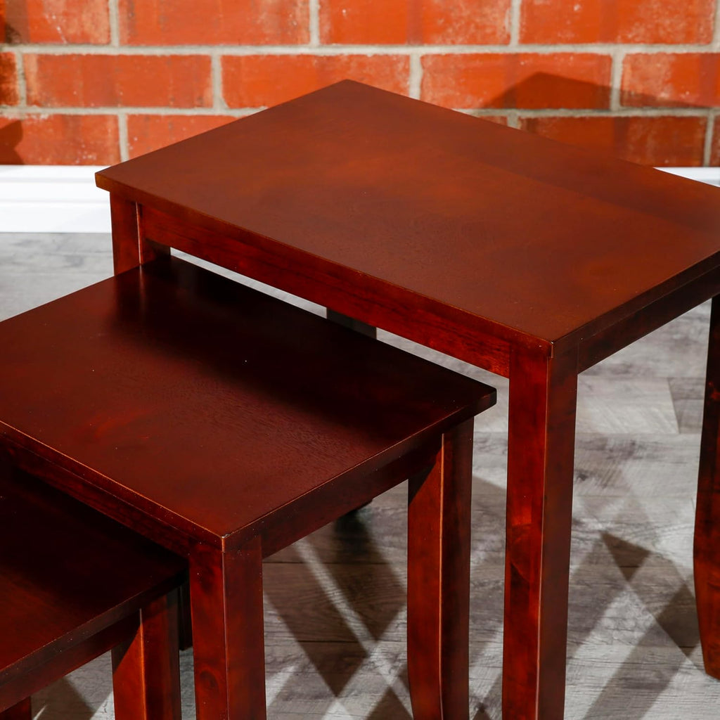 Cherry Finish Nesting Table Set, 3 Pieces, Compact and Functional, Great for Small Spaces, Modern and Classic Style, Durable Construction, Easy to Move and Store