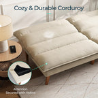 LINSY 71 Inch Futon Sofa Bed Corduroy Futon Couch with Adjustable Backrest, Convertible Folding Futons Sofa Couches for Small Spaces Living Rooms Apartment Office (Beige)