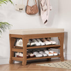 PETKABOO 27.6" Shoe Storage Bench with Cushion, Bamboo Shoe Rack Bench, 2-Tier Entryway Shoe Organizer, Supports up to 350 LB, for Hallway, Bedroom, Closet, Living Room