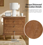 End Table Set of 2 with Charging Station, Solid Wood Organizer with 3 Drawers & Pull-Out Shelf, Farmhouse Bedside Table for Living Room, Acorn