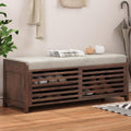 LUMISOL Shoe Bench with Storage and Cushion, Farmhouse Distressed Shutter Storage Bench with Retro Charm for Living Room, Entryway, Espresso