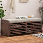 LUMISOL Shoe Bench with Storage and Cushion, Farmhouse Distressed Shutter Storage Bench with Retro Charm for Living Room, Entryway, Espresso