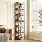 LITTLE TREE Corner Book Shelf, 78.7" Tall Narrow Bookcase, 7-Tier Skinny Wooden Display Shelves with Sturdy Metal Frame for Living Room, Modern Slim Standing Bookshelves for Office Shelf, Small Spaces