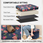 49L Floral Foldable Storage Ottoman 220lb Heavy Duty Sitting Stool | 2-in-1 Seating footrest, Thick floral padded seat, Mesh side pockets, Padded handles, For home camping picnic