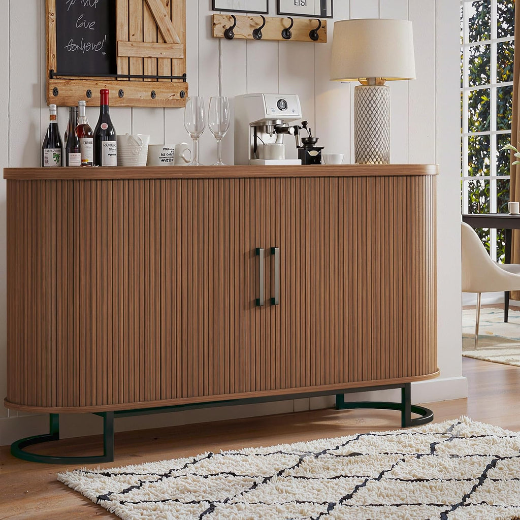 HUAHUU Sideboard Buffet Cabinet with Storage, 54.3" Storage Cabinet with Sliding Door & Adjustable Shelf, Mid Century Modern Coffee Bar Console Table for Kitchen, Entryway, Walnut