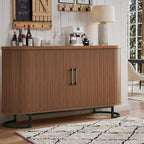 HUAHUU Sideboard Buffet Cabinet with Storage, 54.3" Fluted Tambour, Adjustable Shelves, Mid Century Modern Console for Living Room Kitchen Walnut
