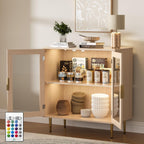 Housoul Buffet Cabinet with LED Lights, Sideboard Cabinet with 2 Doors Acrylic, 32" Modern Buffet Cabinet with Shelf, Coffee Bar Cabinet for Living Room, Kitchen, Oak