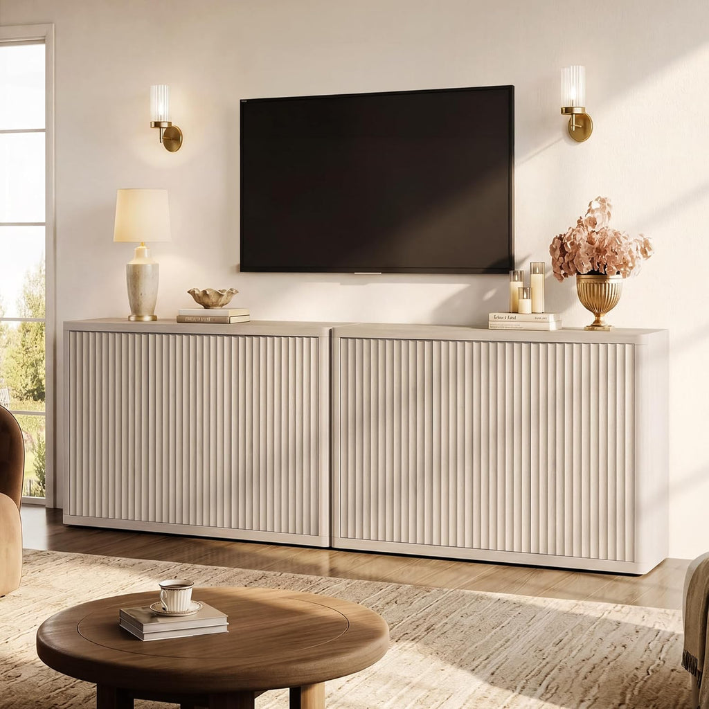 SICOTAS Buffet Cabinet with Storage Accent Sideboard with 3 Doors Modern 46.6" Wide Credenza Fluted Buffet Table Media Console Cabinet Entryway Cabinets for Living Room Kitchen Dining Room Hallway