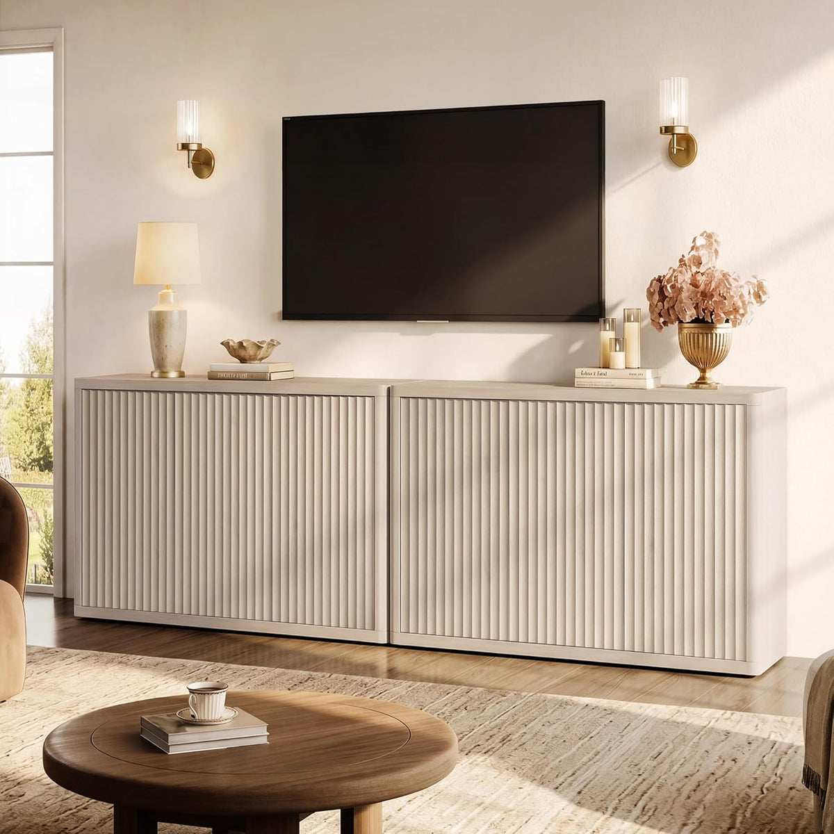 SICOTAS Buffet Cabinet with Storage Accent Sideboard with 3 Doors Modern 46.6" Wide Credenza Fluted Buffet Table Media Console Cabinet Entryway Cabinets for Living Room Kitchen Dining Room Hallway
