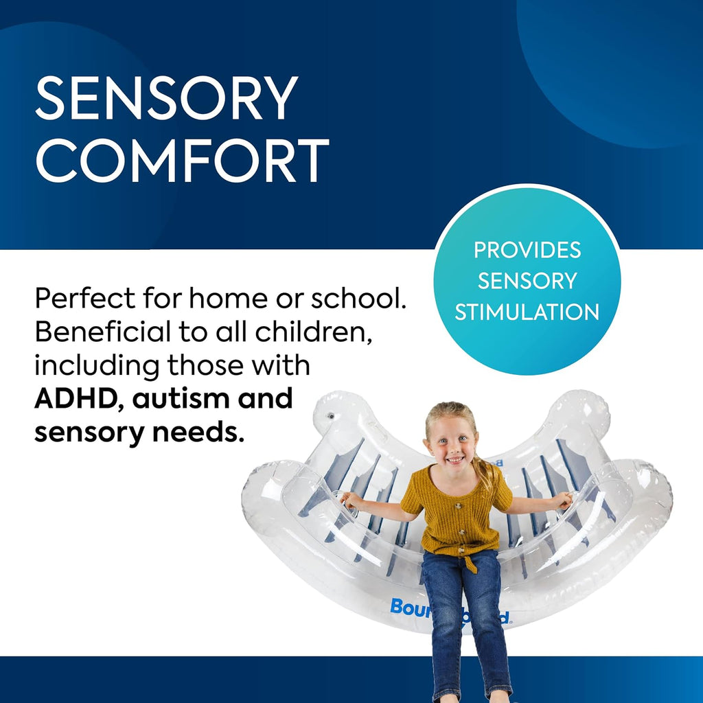 BouncyBand Inflatable Sensory Rocker Chair – 56” x 43” x 24” – Provides Deep Pressure and Calming and Fun Active Movement to Improve Focus – Includes Air Pump and Repair Kit