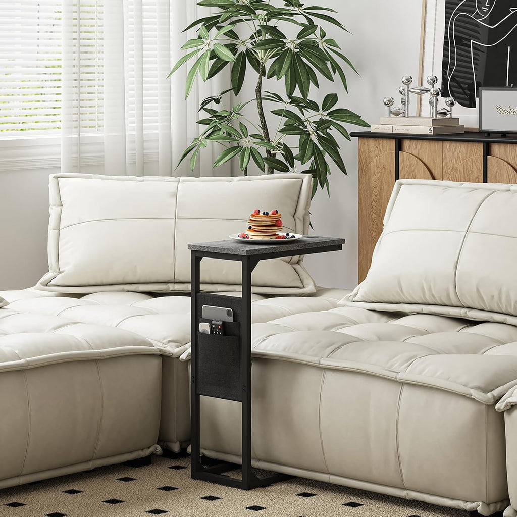 TUTOTAK C Shaped End Table, Side Table for Couch, Sofa Table with Storage Bag, TV Tray for Living Room, Bedroom, Charcoal Grey TB01BY082
