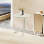 Round Side Table, Small C Shaped End Table, Couch Side Table, Modern Coffee Table, Bedside Snack Table with Y Shaped for Living Room Bedroom Office Apartment (White, 18.9x22in)