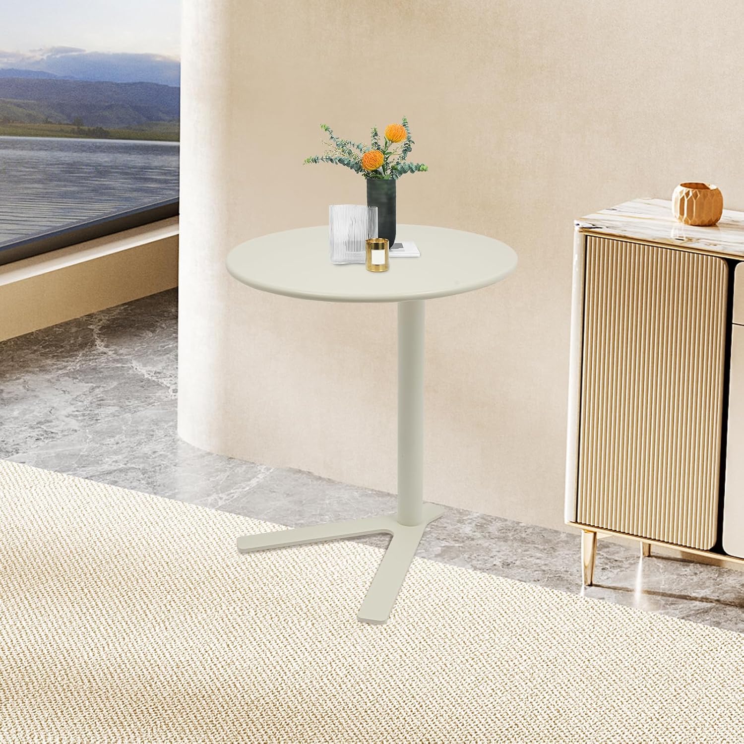 Round Side Table, Small C Shaped End Table, Couch Side Table, Modern Coffee Table, Bedside Snack Table with Y Shaped for Living Room Bedroom Office Apartment (White, 18.9x22in)
