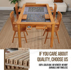 63" Solid Wood Board Game Table for Gaming/Dining, Removable Top | Gaming Table for 4–6 Players with 54" x 30.7" Play Area, Neoprene Play Mat, Leaf Storage Rack, 6 Cup Holders & Trays, Nature