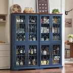 Joaxswe 67" Tall Pantry Cabinet Set of 3, Vintage Kitchen Pantries Cabinets with Glass Doors & Adjustable Shelves, Wood Cupboard with Large Storage for Dining Room, Bathroom, Navy Blue