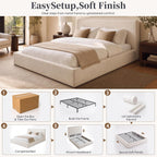 Queen Upholstered Platform Cloud Bed Frame with Headboard, Beige