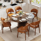 MALOL 47"-63" Extendable Round to Oval Dining Room Table Chairs Set for 4-8, Modern Wooden Kitchen Table and Chairs with Hidden Storage and Fluted Design for Dining Room/Small Space(Walnut and Brown)