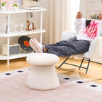 Wimarsbon Mushroom Ottoman, Multifunctional Teddy Velvet Footrest with Wood Frame, Round Vanity Chair with Cozy Hideaway Bed for Small Pets Suitable for Living Room, Bedroom, and Entryway (White)