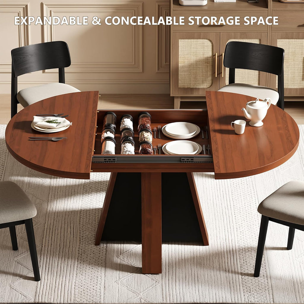 Einhomn 43"-59" Extendable Dining Room Table for 4-8 People, Oval Dining Table with Removable Leaves Space Saving, Round Expandable Kitchen Table for Dining Room Kitchen Living Room, Walnut